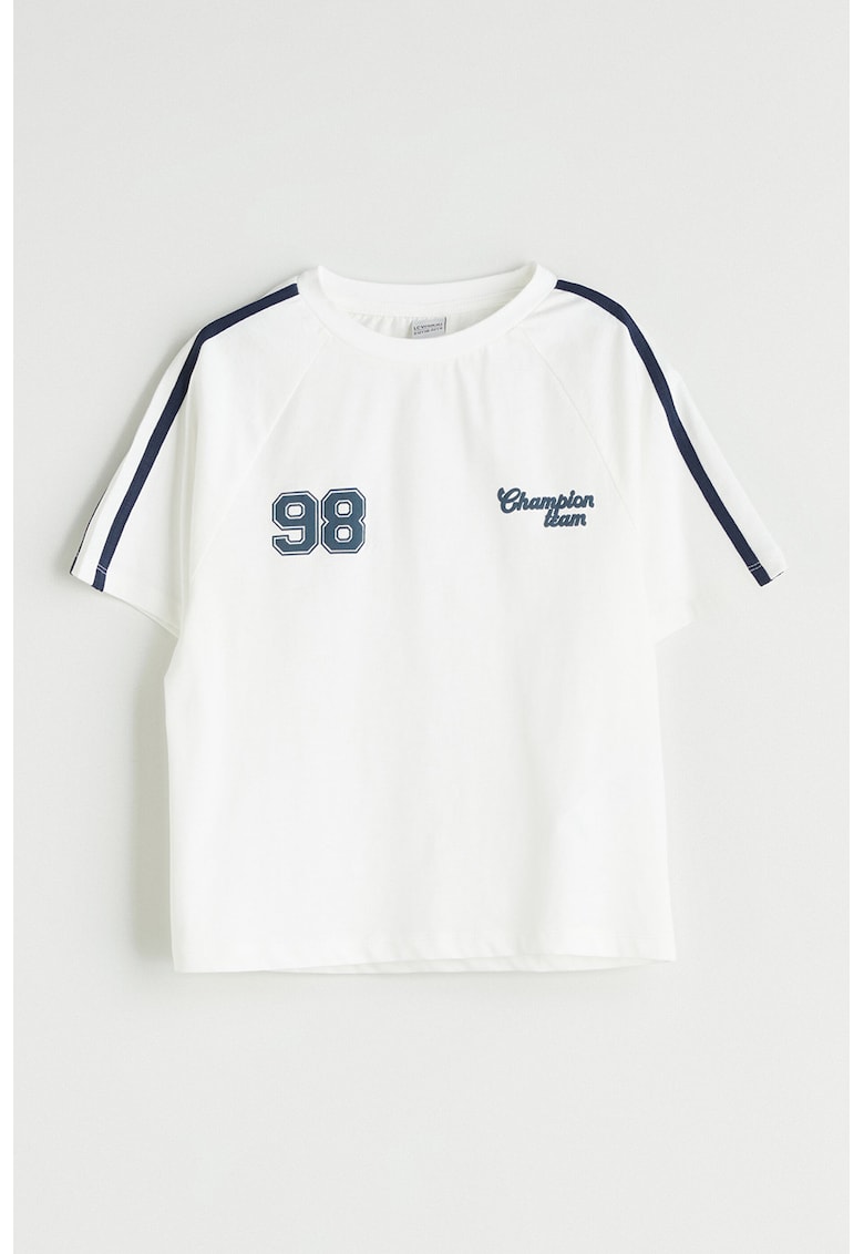 Tricou din bumbac cu detalii contrastante - Albastru inchis/Alb optic