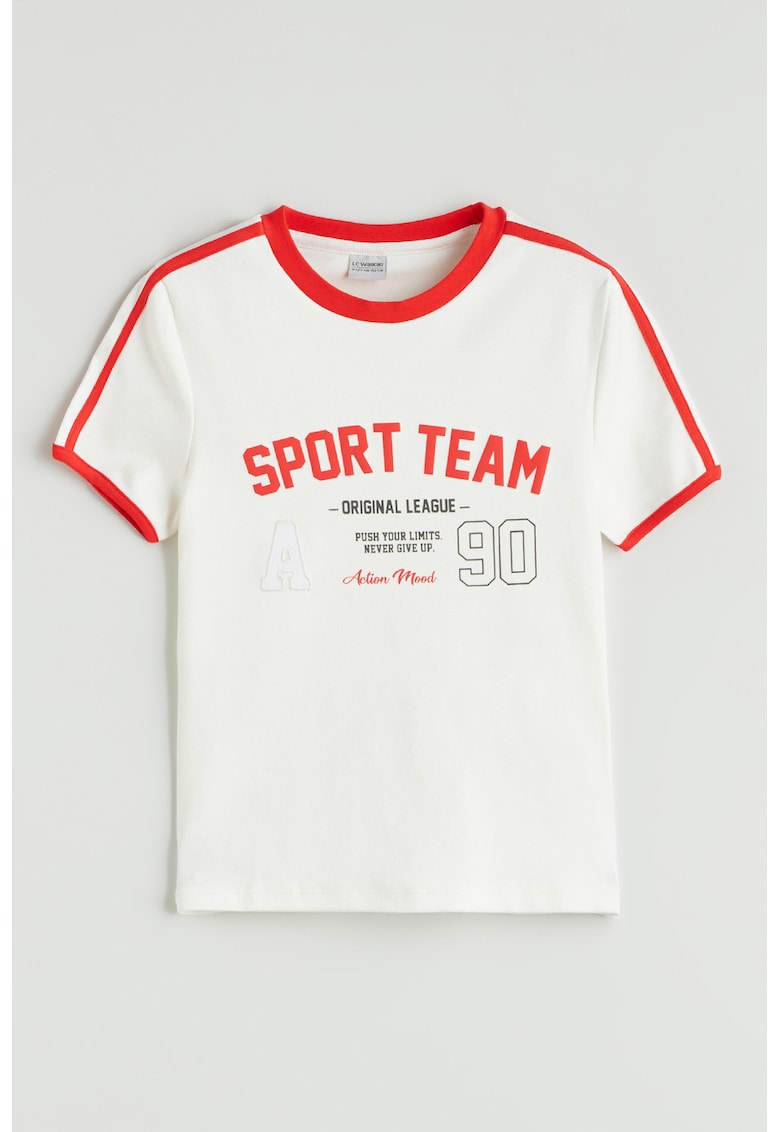 Tricou cu decolteu la baza gatului si detalii contrastante - Coral/Alb optic