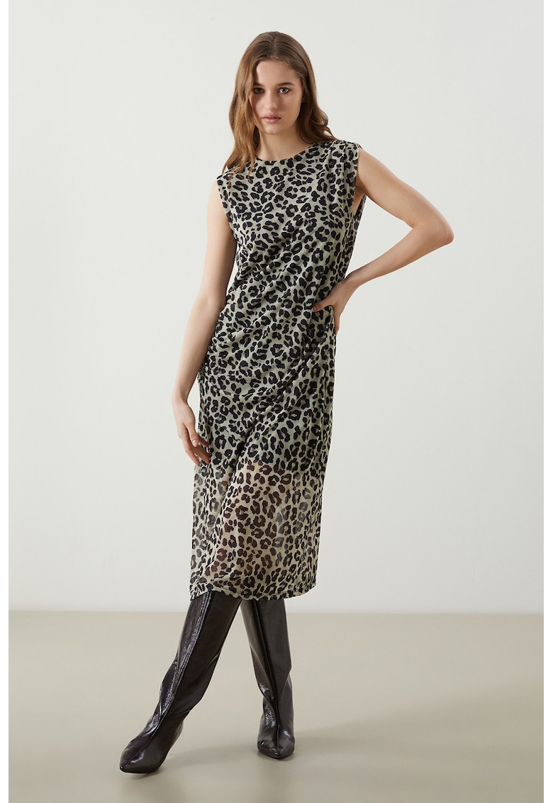 Rochie cu model - fara maneci - Bej deschis/Maro pamantiu