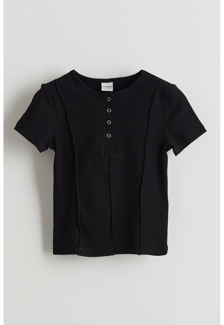 Tricou striat din amestec de bumbac - Negru