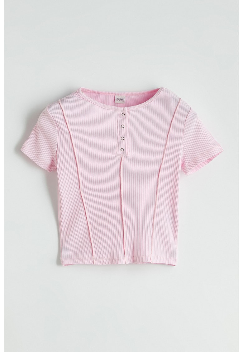 Tricou striat din amestec de bumbac - Roz pastel