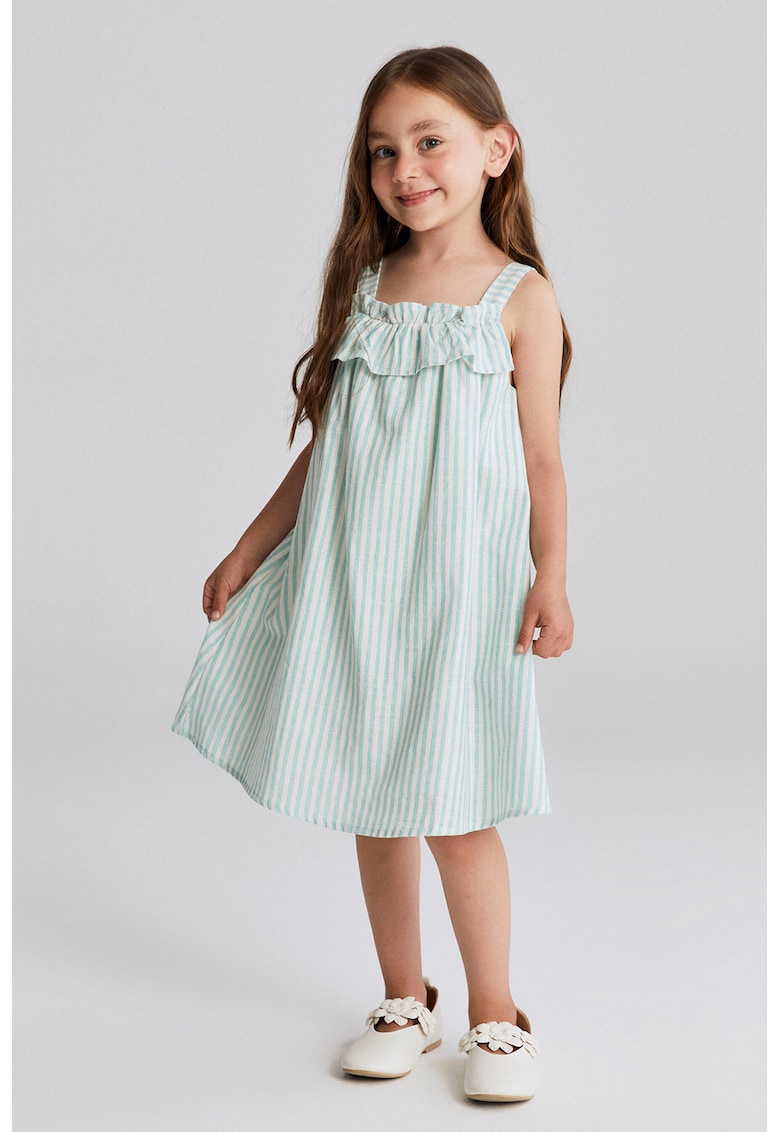 Rochie cu decolteu patrat si dungi - Albastru pastel