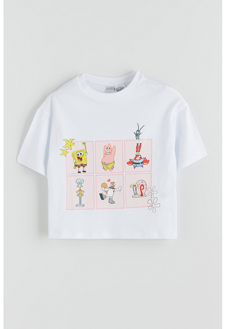 Tricou lejer cu imprimeu desene animate - Roz pastel/Alb optic