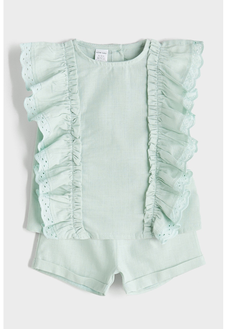 Set de pantaloni scurti si tricou cu volane - 2 piese - Verde pal