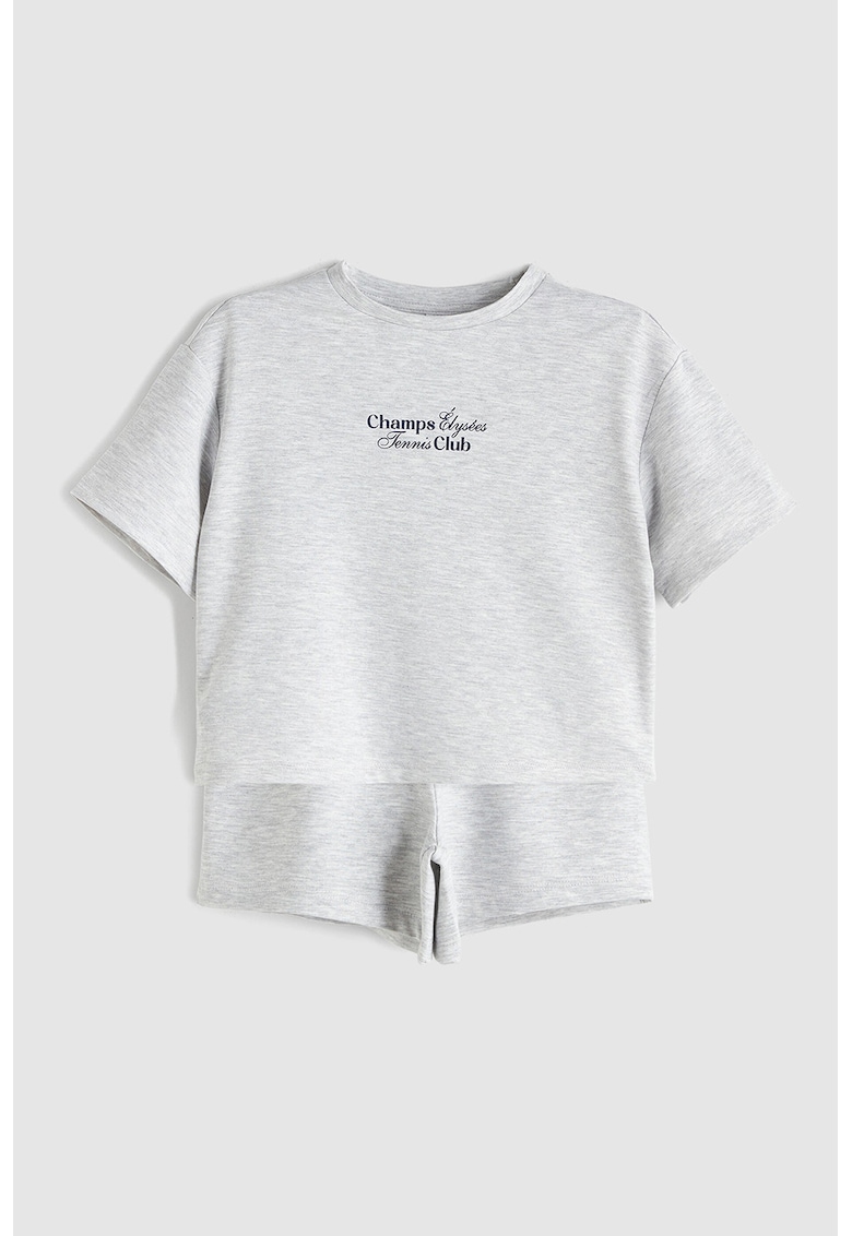 Set de tricou si pantaloni scurti cu talie elastica - 2 piese - Gri deschis