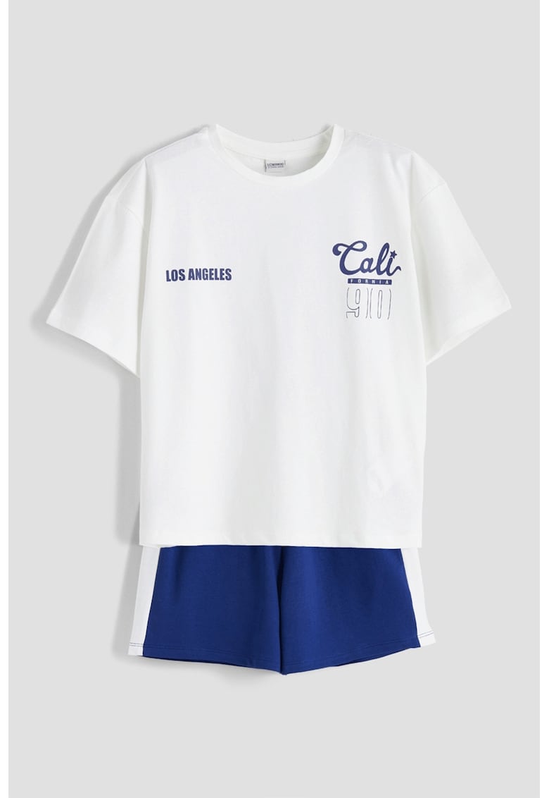 Set de pantaloni scurti si tricou - Alb/Albastru inchis