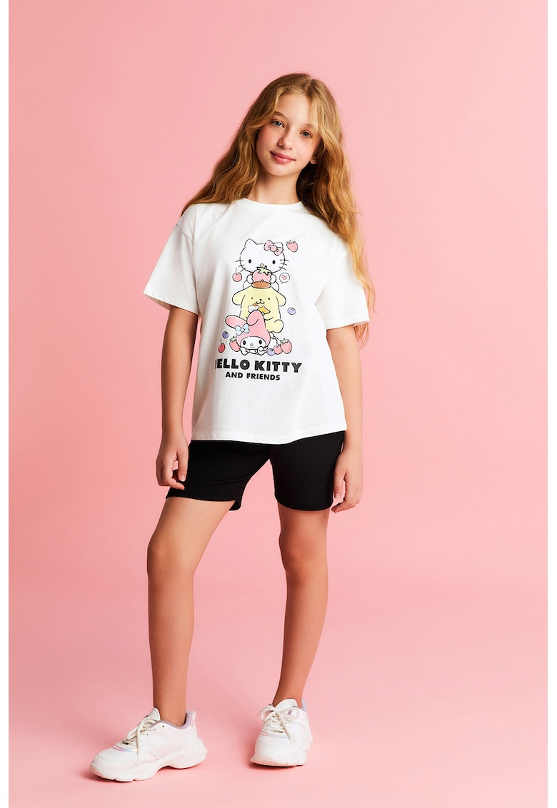 Set de tricou si colanti scurti - Alb/Negru/Roz