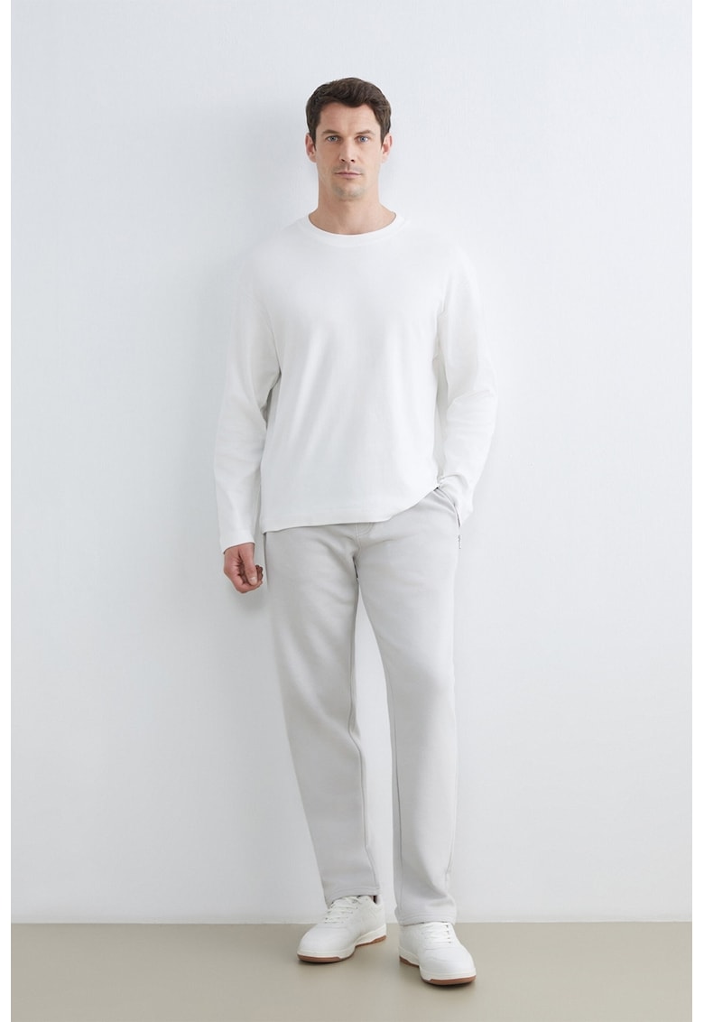 Pantaloni de trening cu croiala dreapta si buzunare cu fermoar - Gri deschis