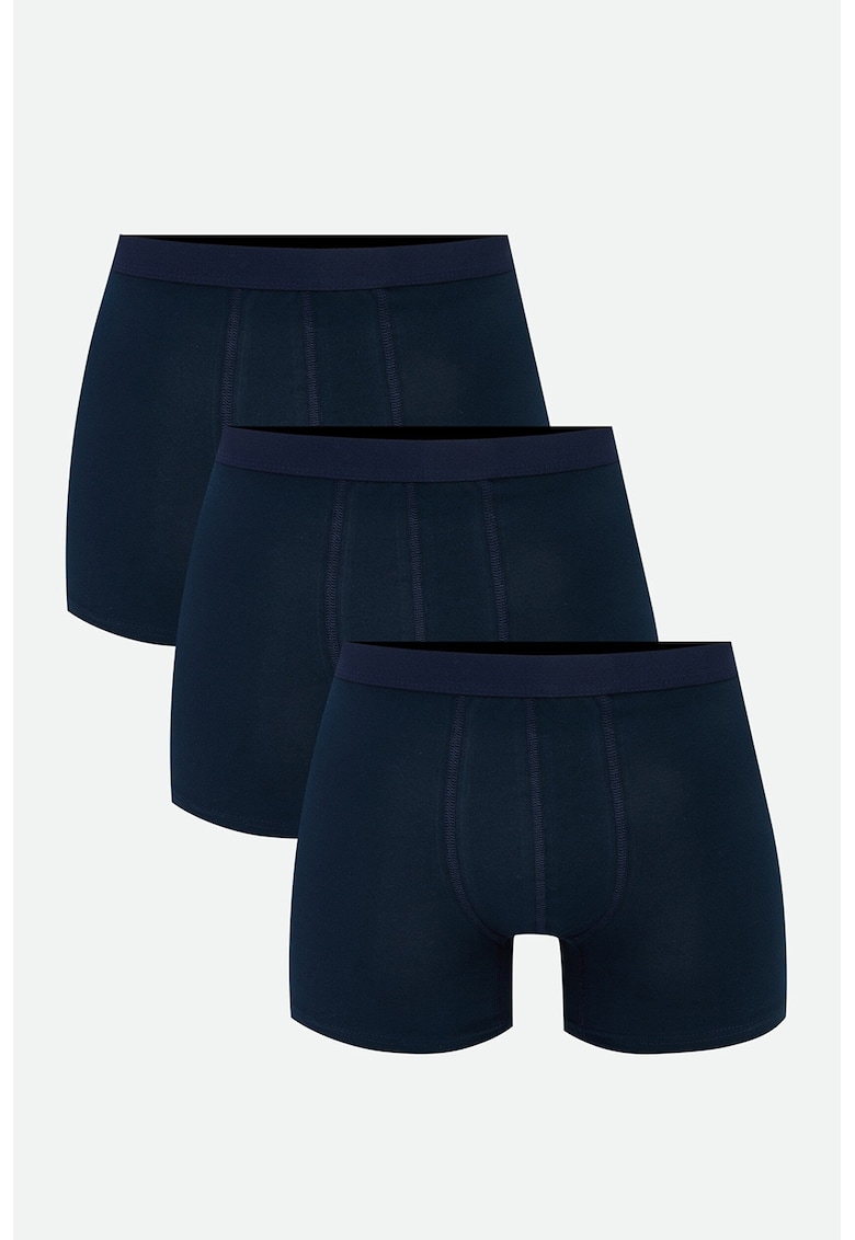 Set de boxeri cu model uni - 3 perechi - Bleumarin