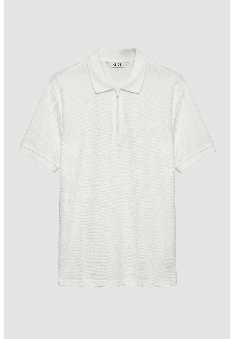 Tricou polo cu fenta cu fermoar - Ecru