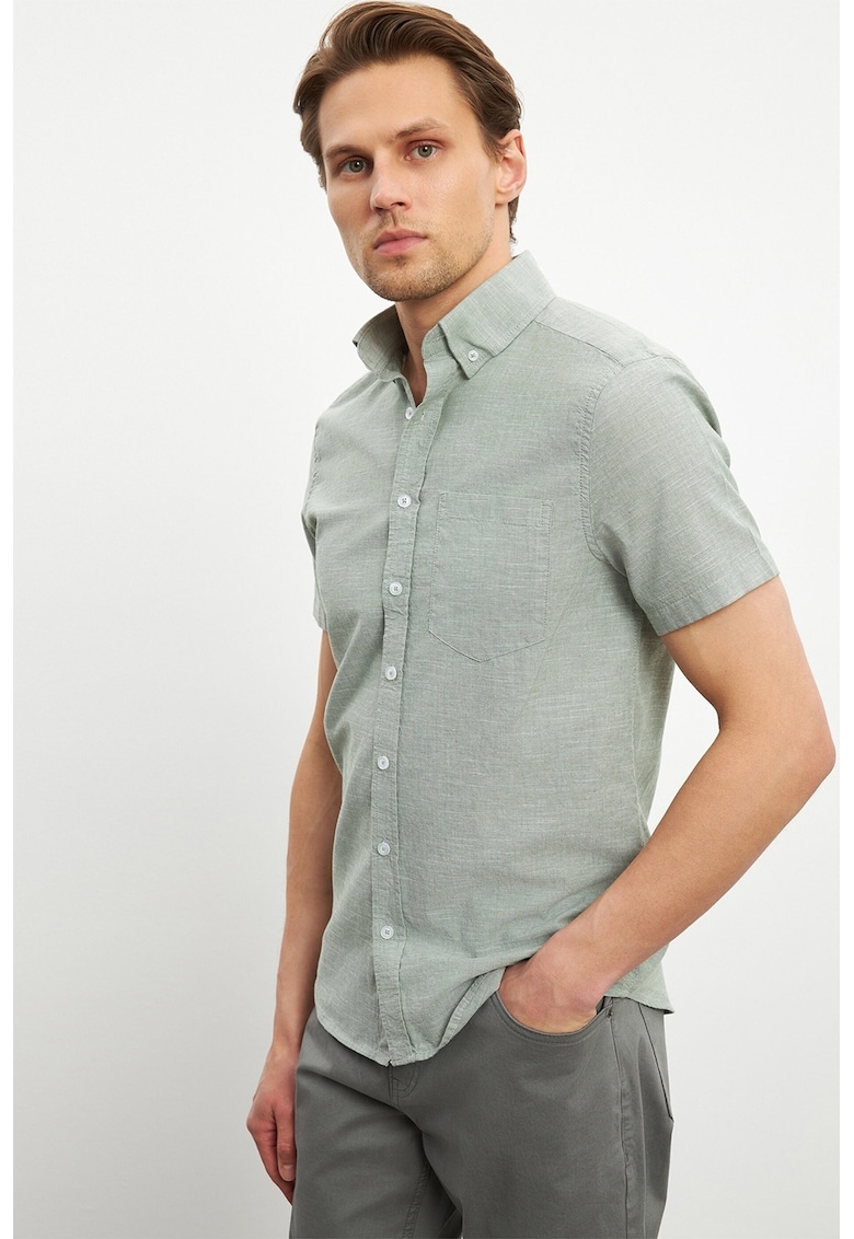 Camasa regular fit din amestec de in - Verde feriga