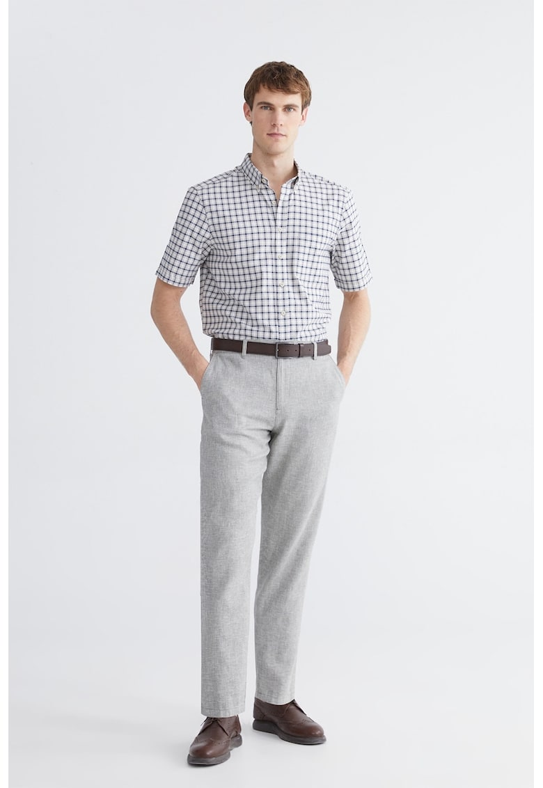 Pantaloni crop de bumbac si in - Gri deschis melange