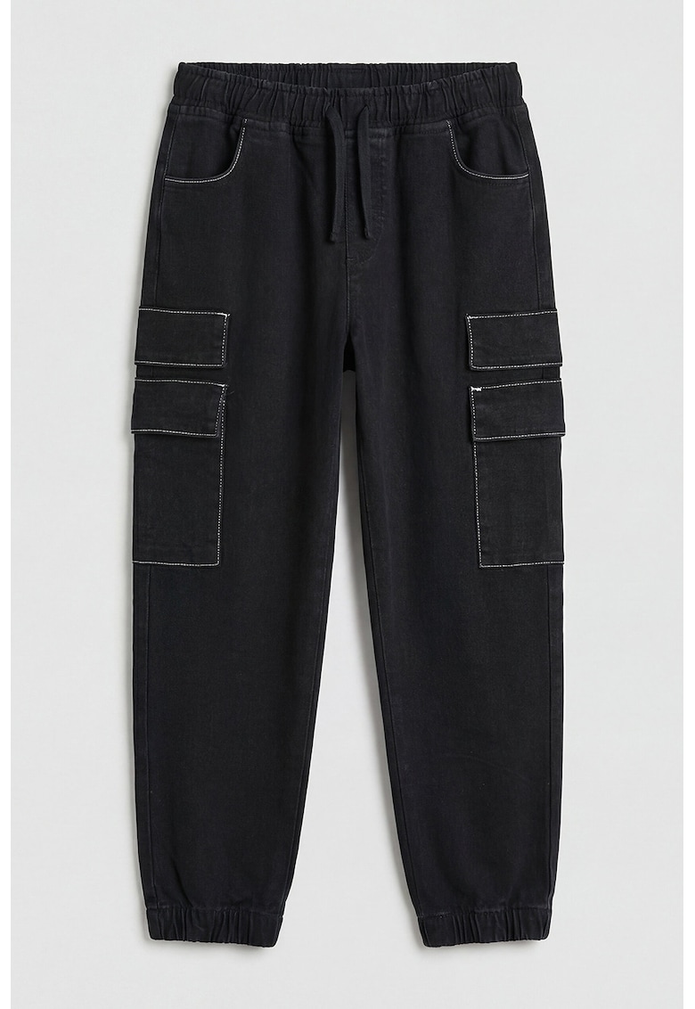 Pantaloni cargo cu model uni - Negru stins