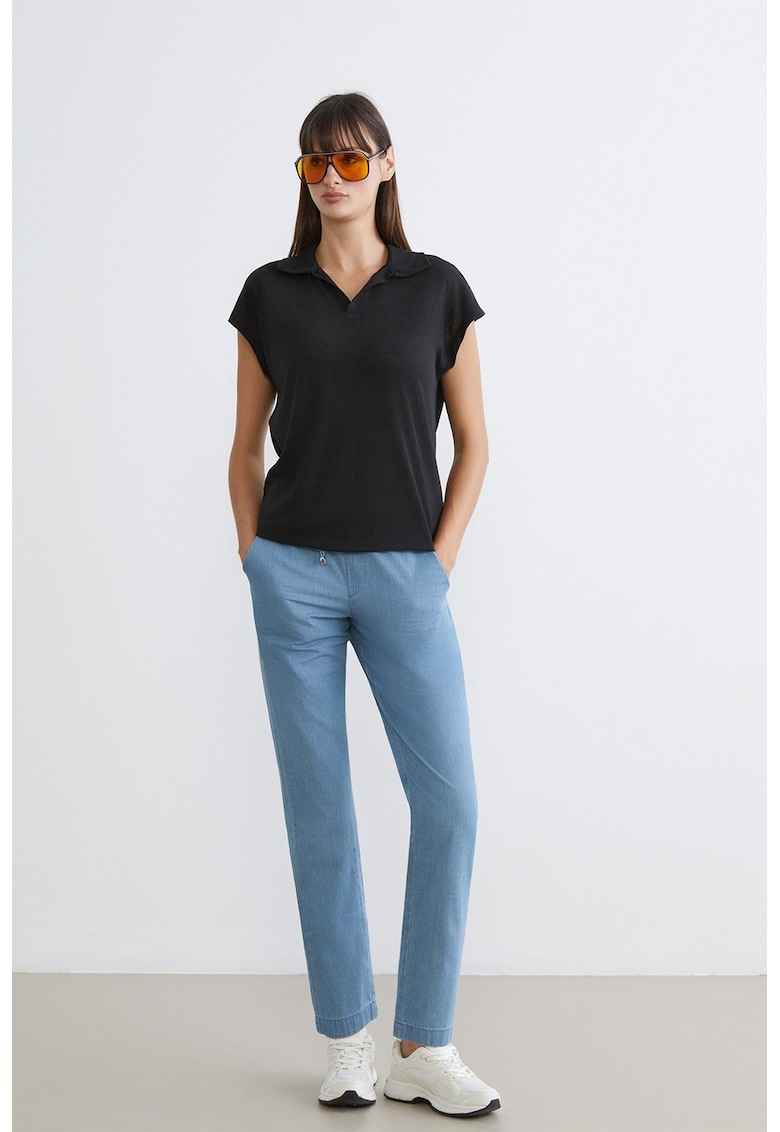 Pantaloni cu snur in talie - Albastru pastel