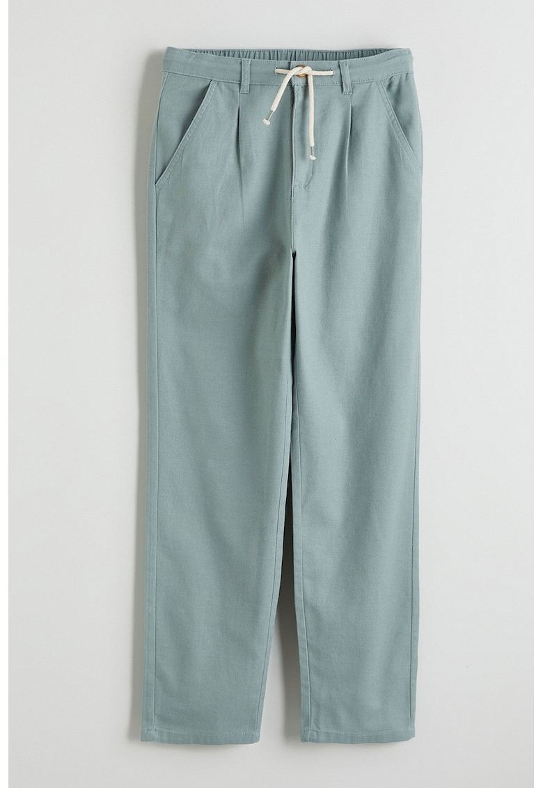 Pantaloni din amestec de in cu snur in talie - Verde feriga
