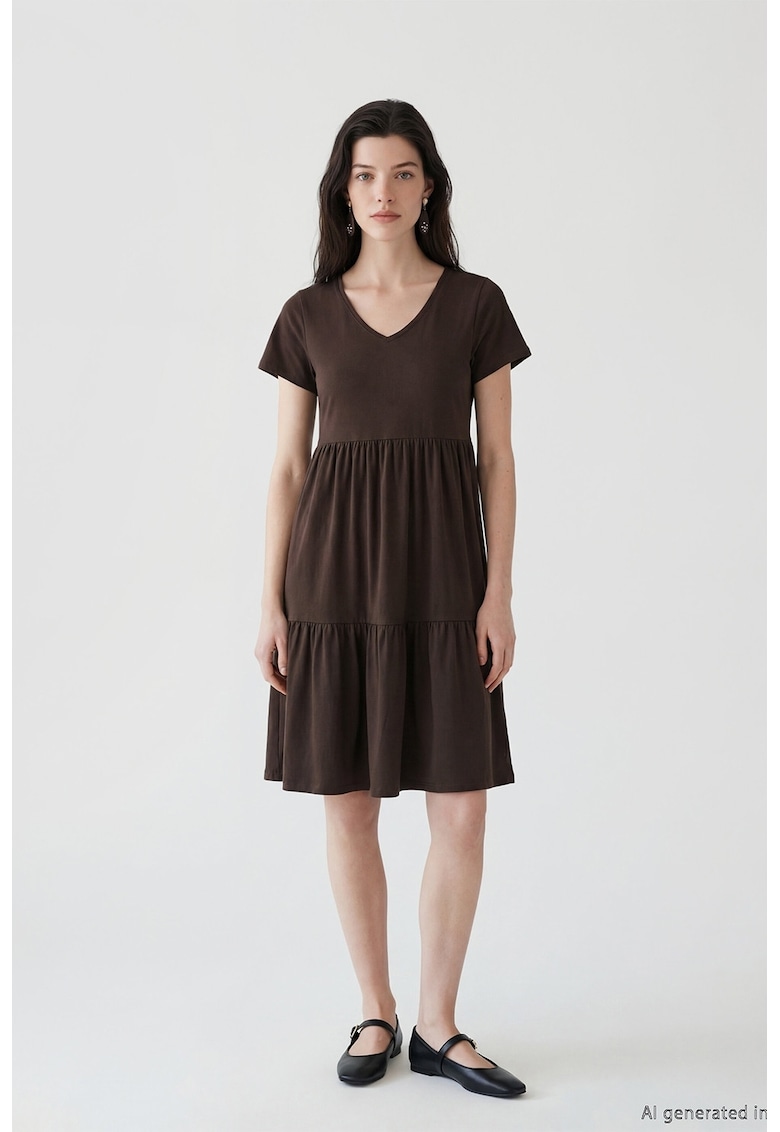 Rochie de bumbac cu aspect stratificat - Maro inchis