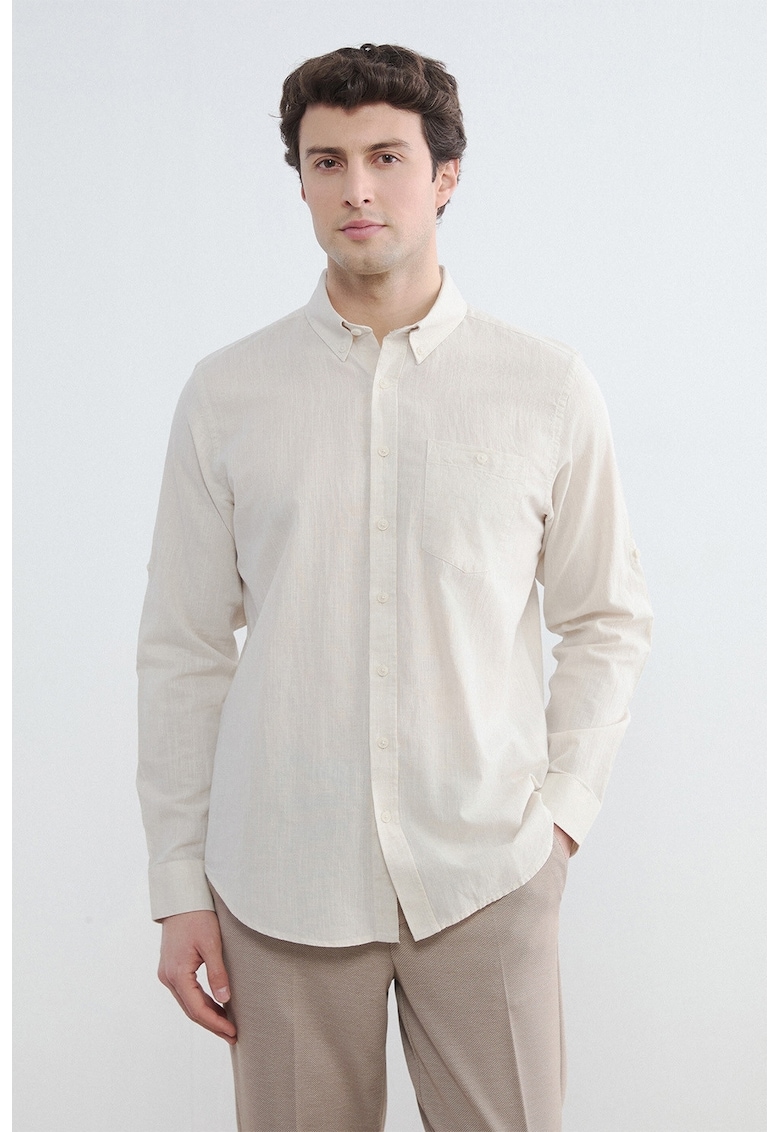 Camasa Oxford de bumbac si in - Bej deschis