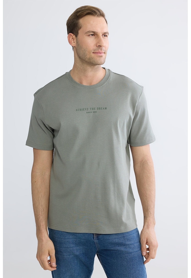 Tricou cu imprimeu text - Kaki deschis