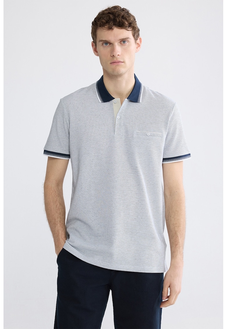 Tricou polo cu aspect texturat - Alb/Bleumarin