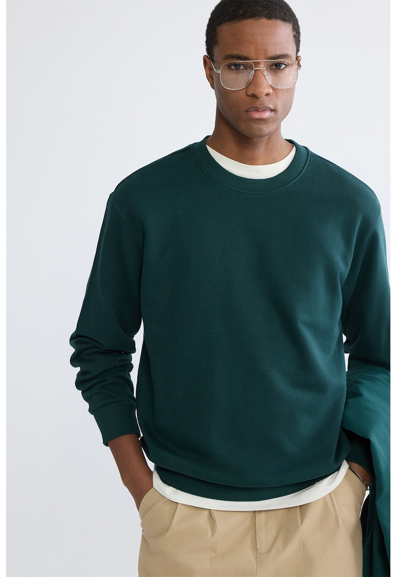 Bluza de trening lejera cu decolteu la baza gatului - Verde inchis