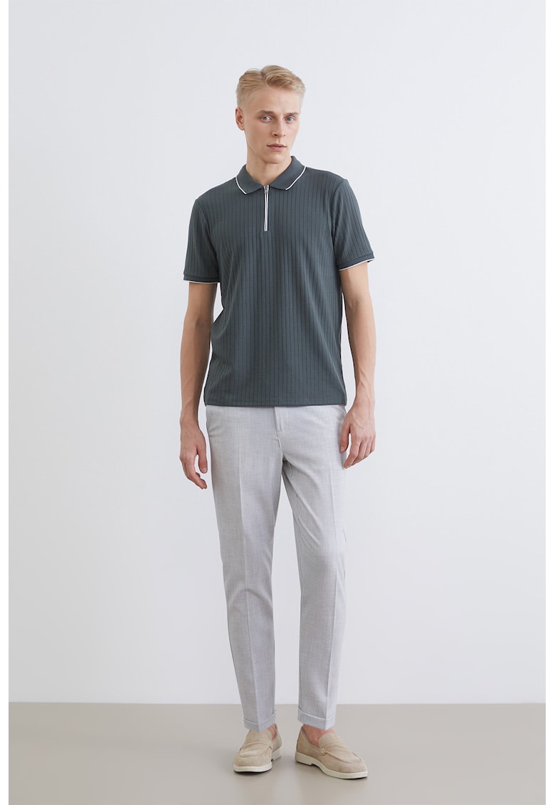 Pantaloni slim fit cu snur de ajustare - Gri deschis melange