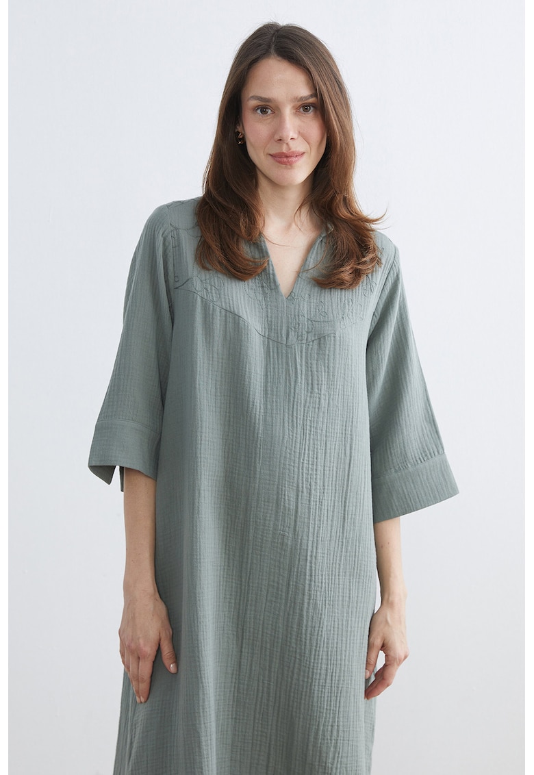Rochie lejera de bumbac cu maneci medii - Gri verzui