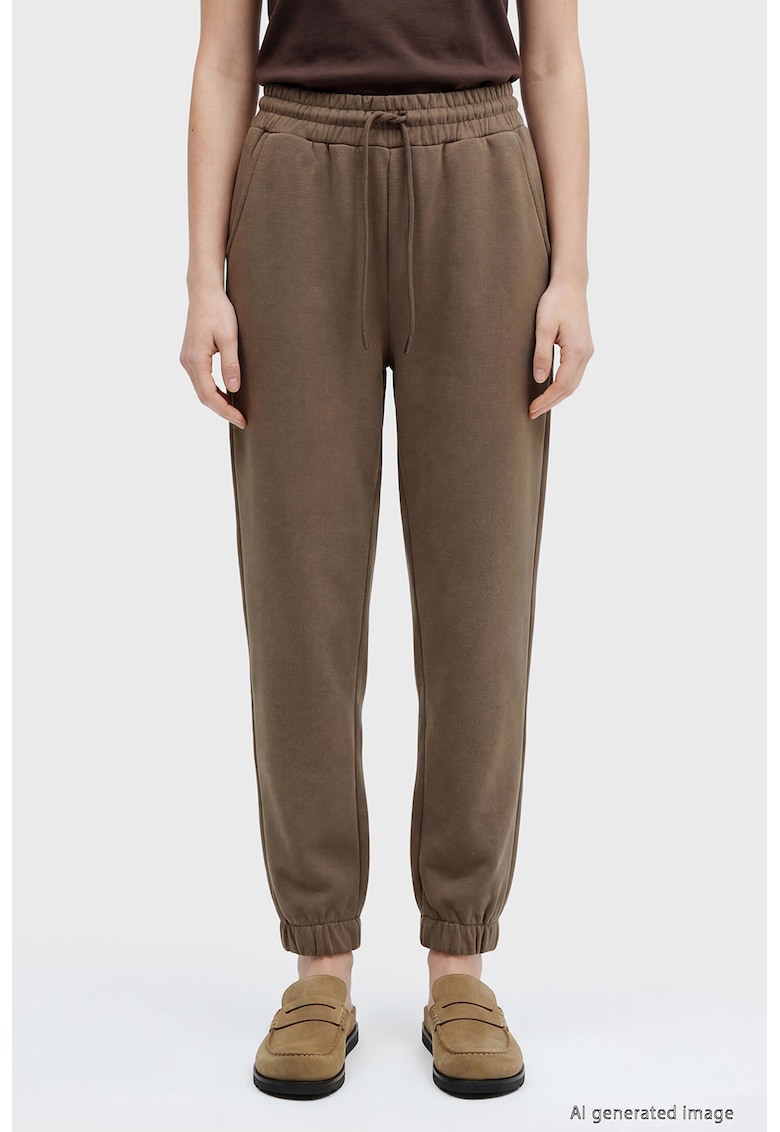 Pantaloni de trening cu talie inalta si model uni - Maro cafeniu