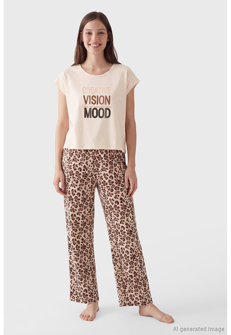 Pijama lejera cu animal print - Maro/Bej