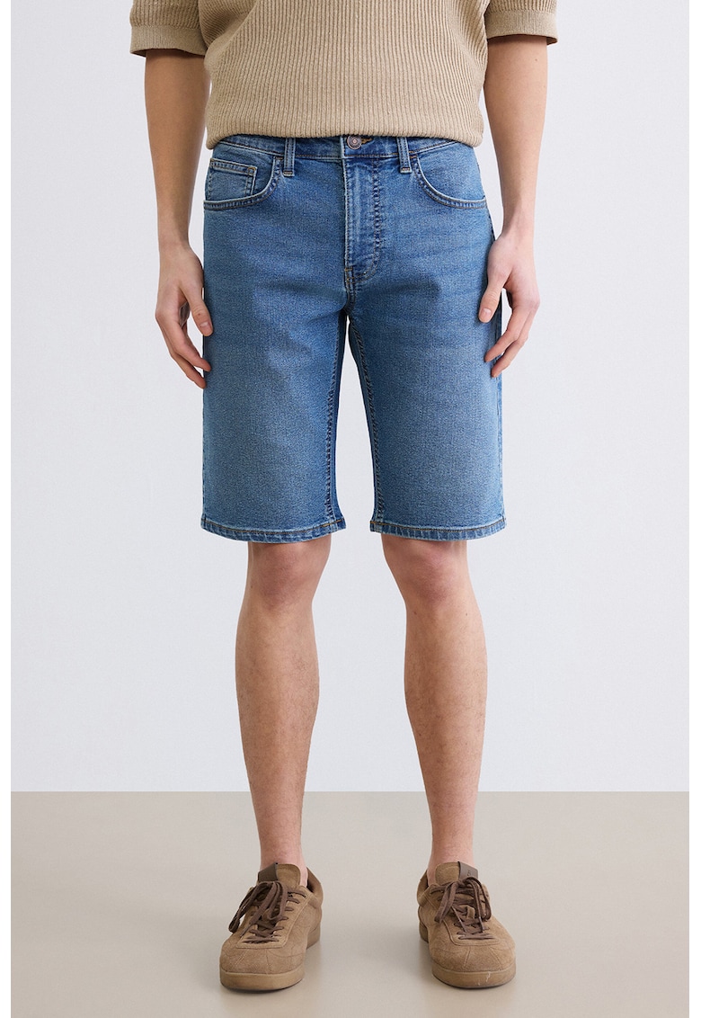 Blugi scurti regular fit - Albastru melange