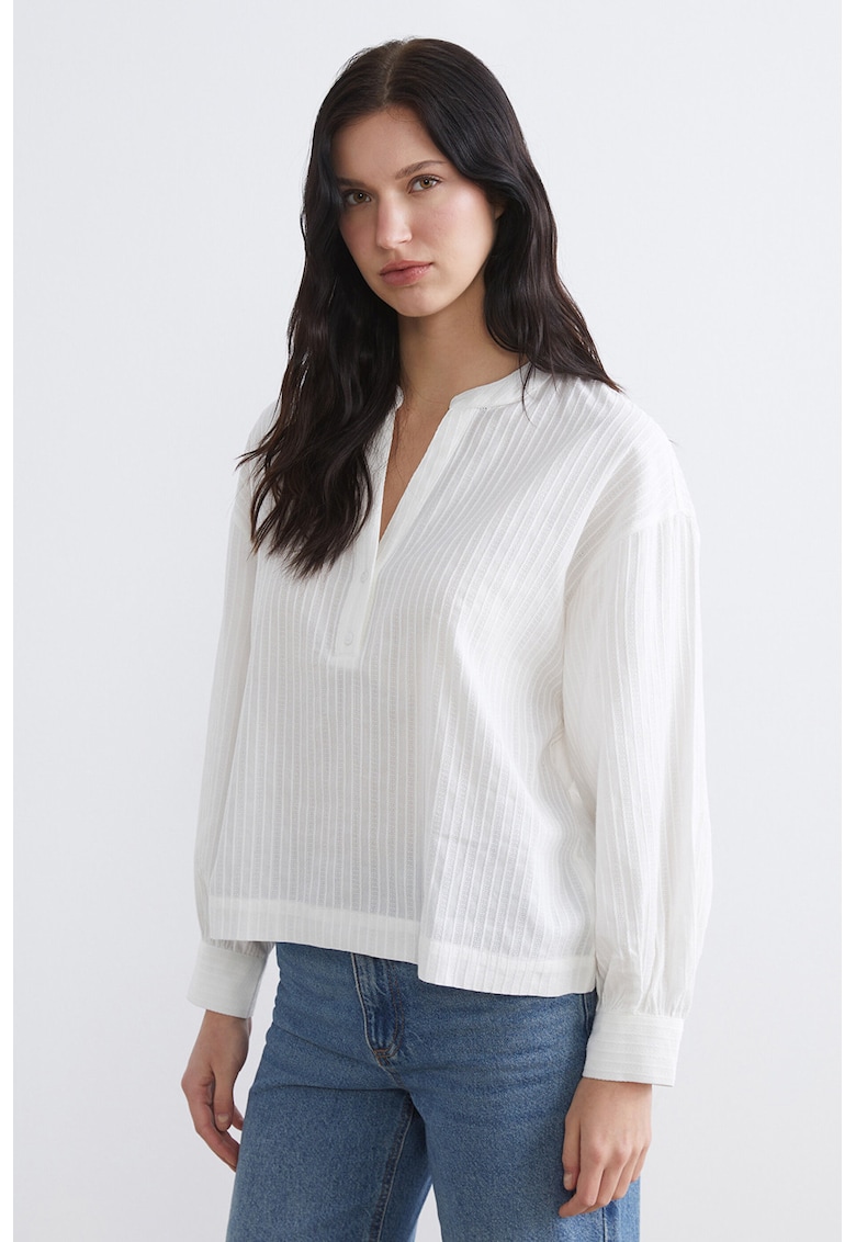Bluza lejera de bumbac cu guler Mao - Alb murdar