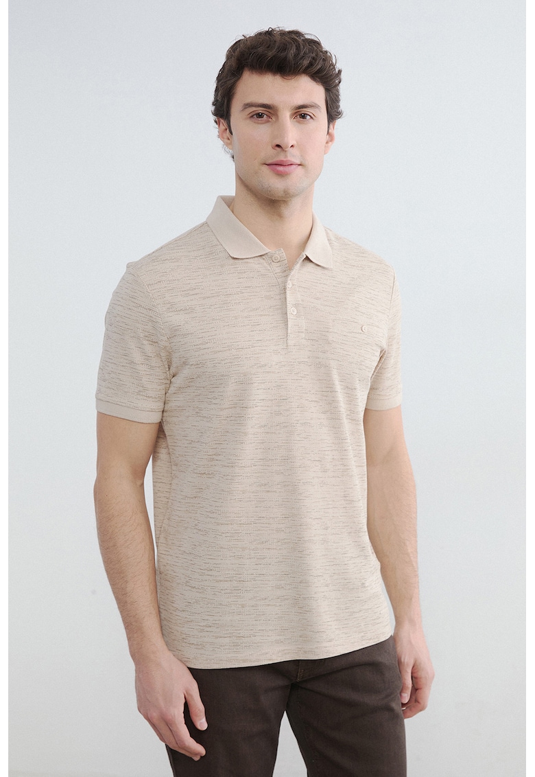 Tricou slim fit cu guler polo - Bej sampanie