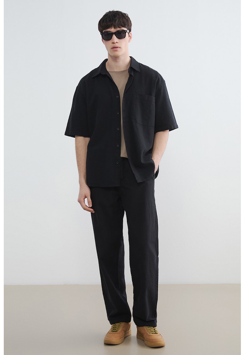 Pantaloni de bumbac cu talie ajustabila - Negru