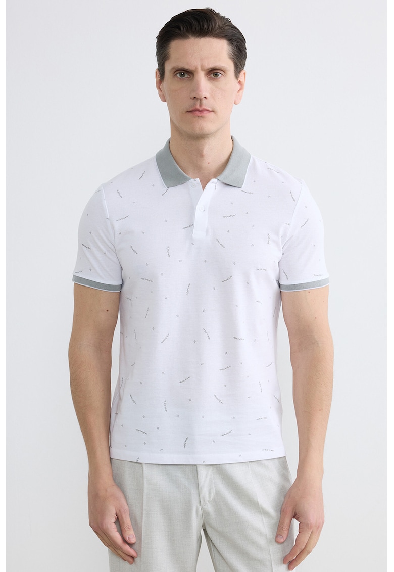 Tricou polo cu imprimeu grafic - Alb/Gri antichizat