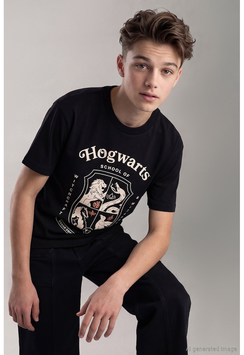 Tricou cu imprimeu grafic - Negru/Bej deschis