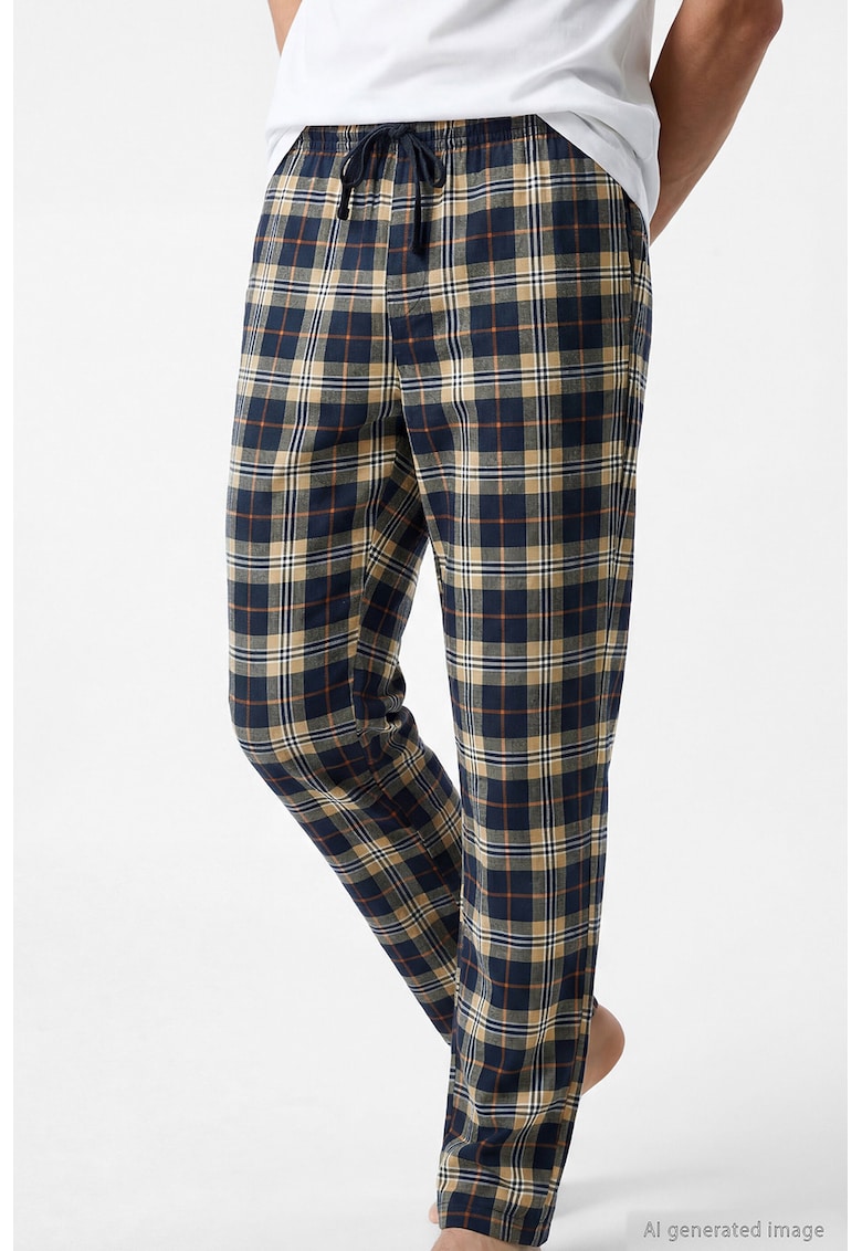 Pantaloni de pijama in carouri - Alb/Bej inchis/Bleumarin