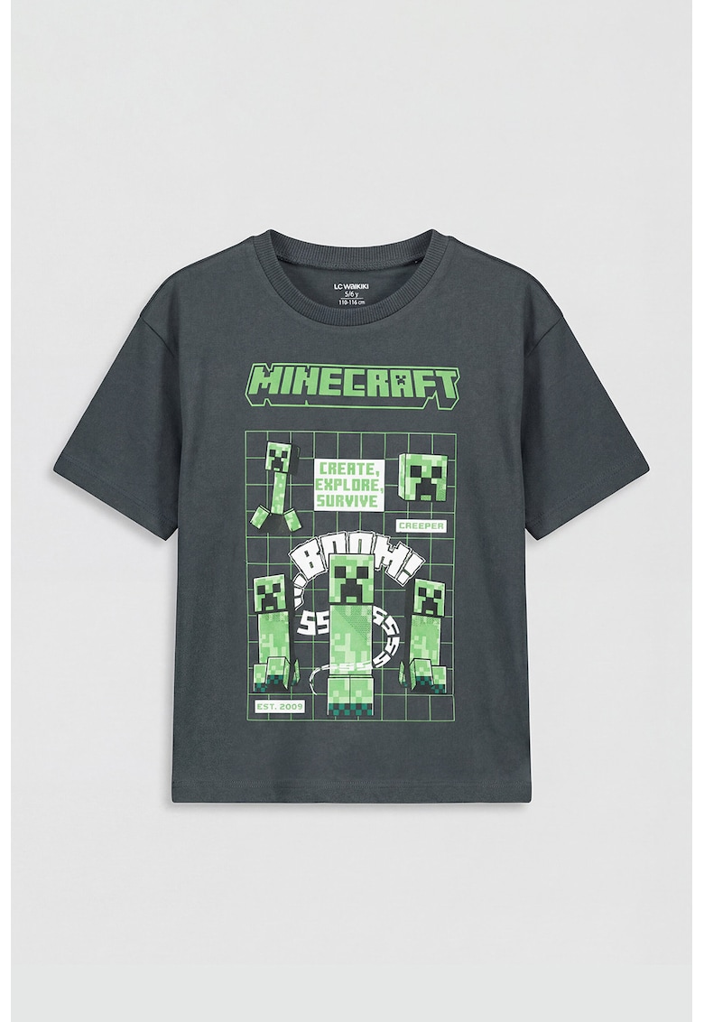 Tricou cu imprimeu Minecraft - Verde lime/Gri antracit