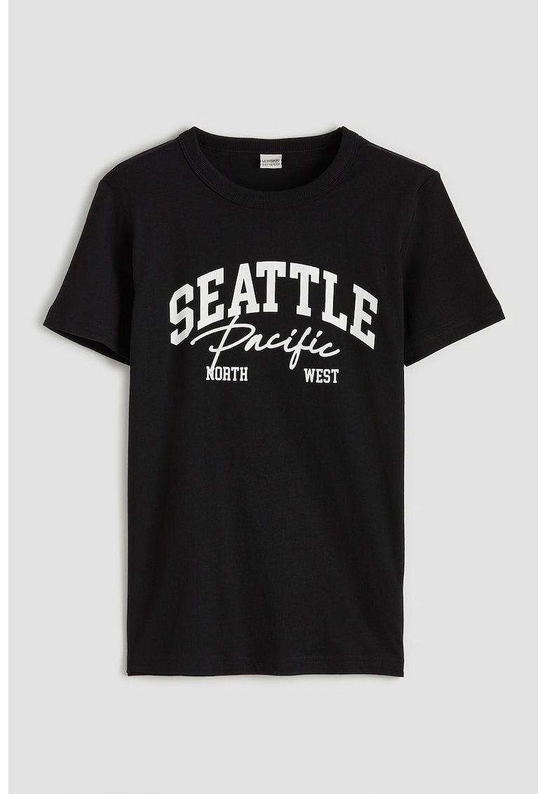 Tricou cu imprimeu text - Negru/Alb optic