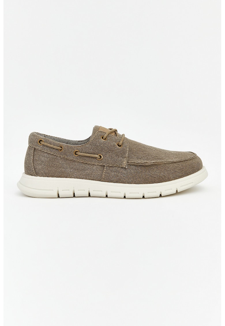 Pantofi boat din material textil - Maro