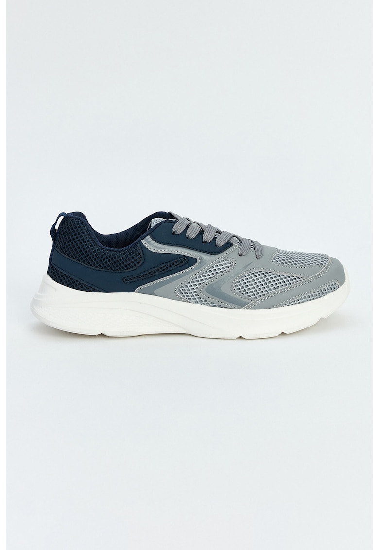 Pantofi sport low-cut cu insertii de plasa - Gri/Bleumarin