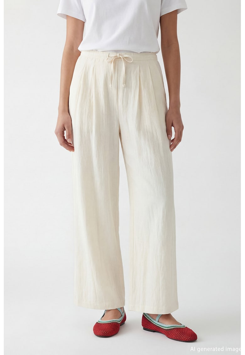 Pantaloni lejeri din amestec de lyocell - Alb fildes