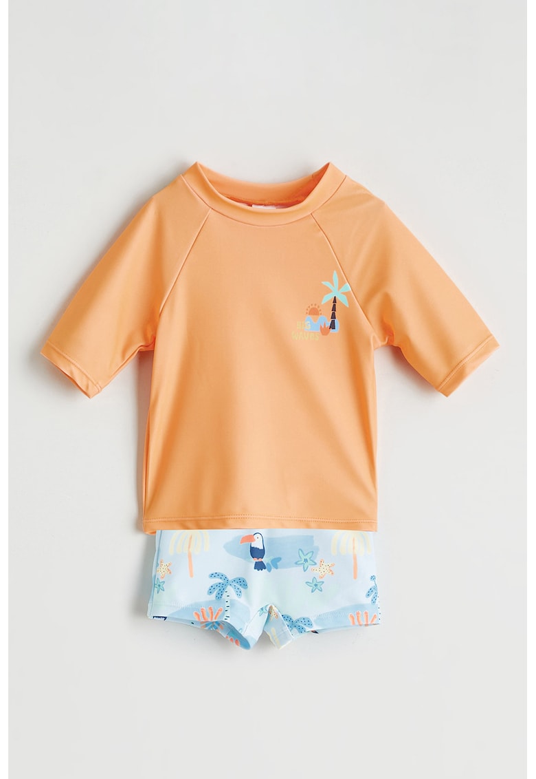 Costum de baie cu imprimeu si doua piese - Portocaliu deschis/Albastru deschis