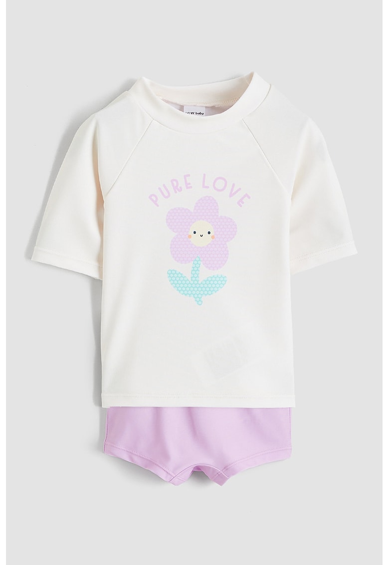 Costum de baie cu imprimeu si doua piese - Alb/Lila deschis