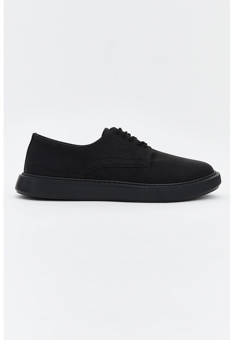 Pantofi de piele ecologica cu sireturi - Negru
