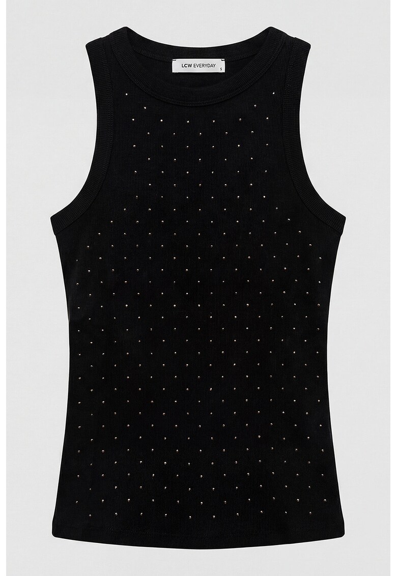 Top slim-fit cu aplicatii din strasuri - Negru