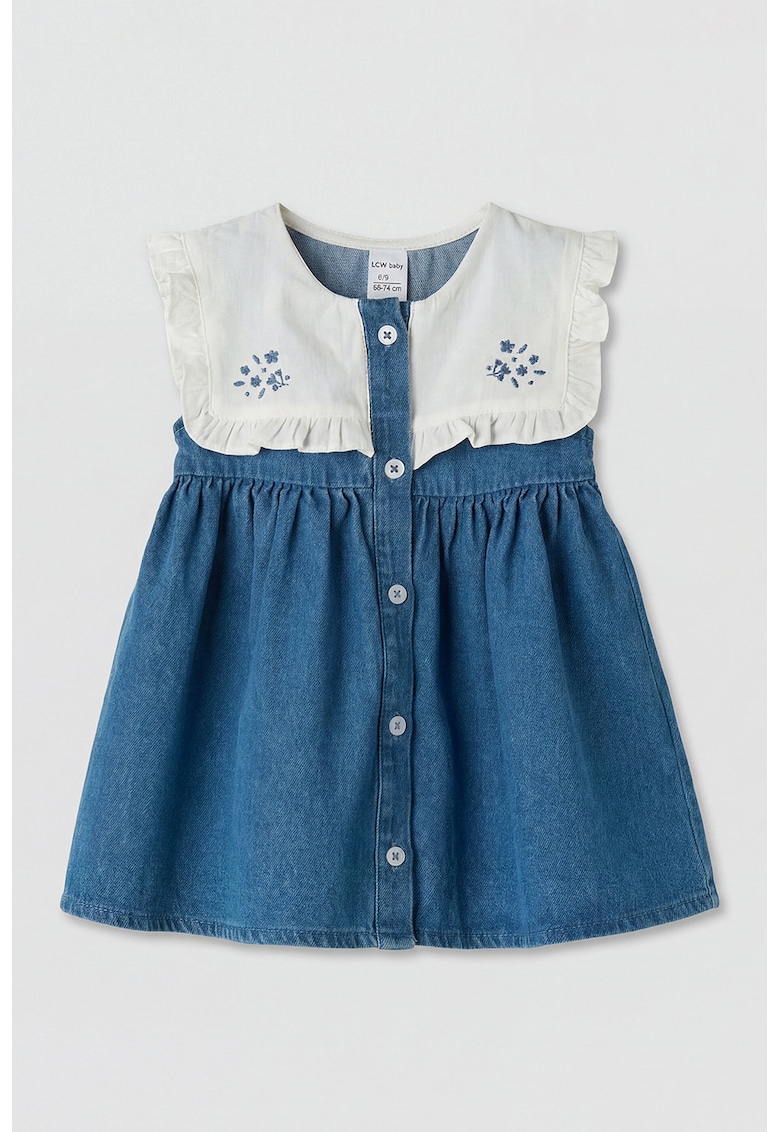 Rochie evazata de bumbac - Alb/Albastru paun
