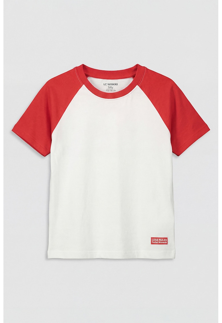 Tricou de bumbac cu maneci raglan - Rosu/Alb