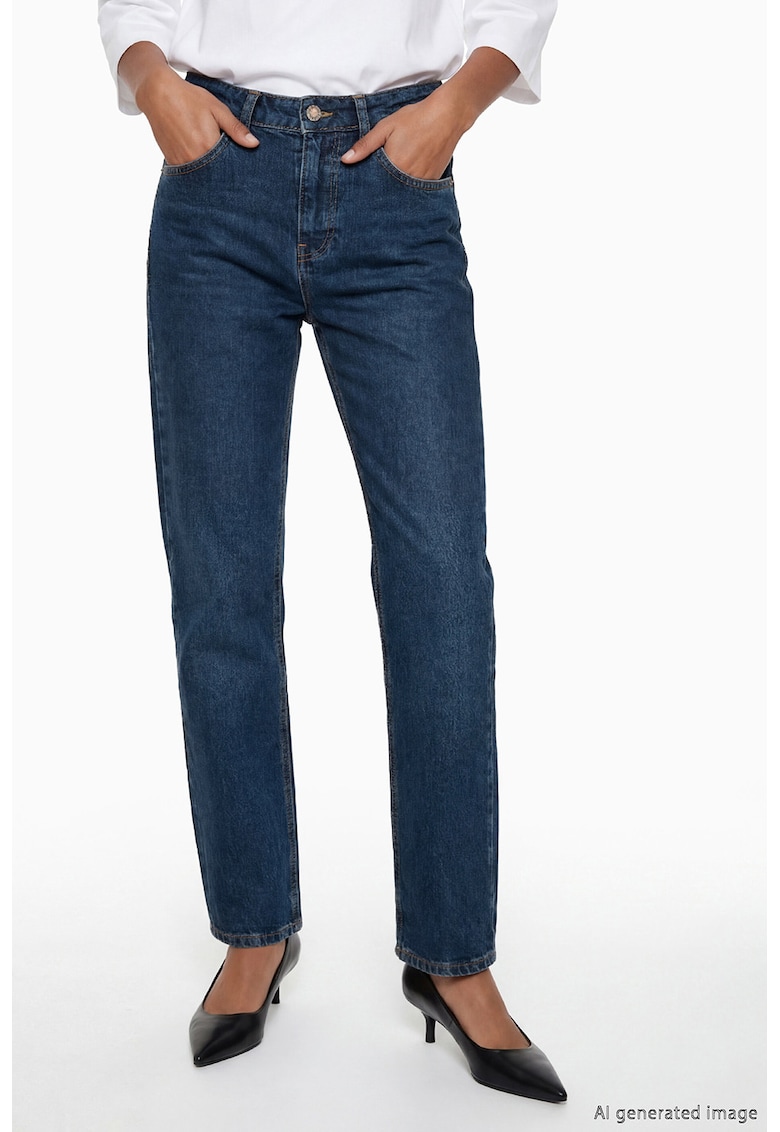 Blugi mom fit cu talie inalta - Albastru inchis