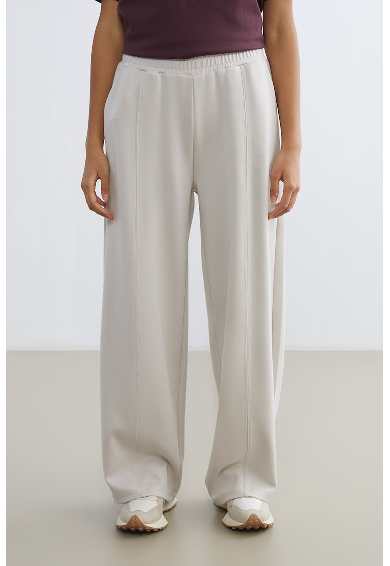 Pantaloni de trening cu croiala dreapta si banda elastica in talie - Bej deschis