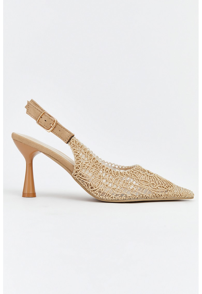 Pantofi slingback texturati cu varf ascutit - Bej