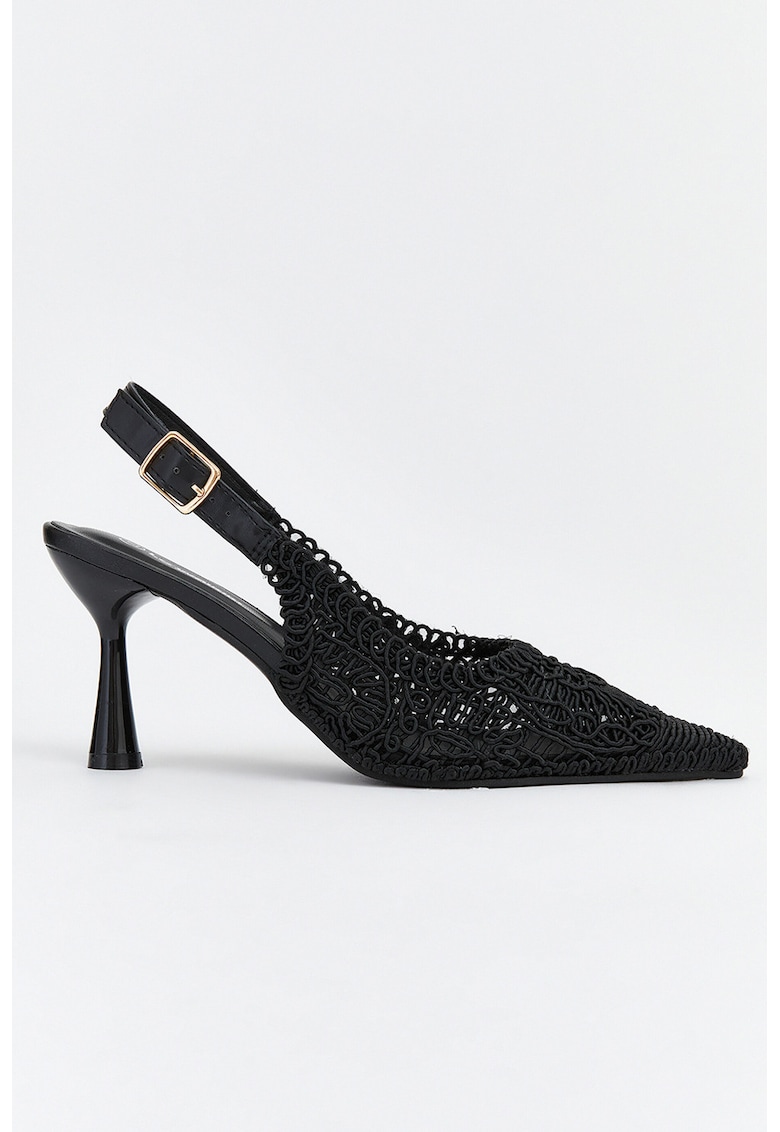 Pantofi slingback texturati cu varf ascutit - Negru
